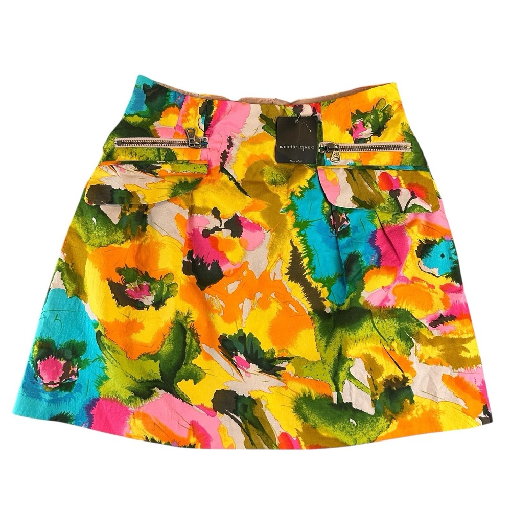 NANETTE LEPORE Size 10 Skirt Colorful Floral‎ Abstract Print Made In USA New NWT
